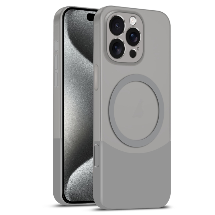 

For iPhone 15 Pro Dual Color Stitching MagSafe Magnetic PC Phone Case(Grey)