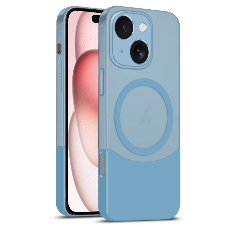 

For iPhone 15 Dual Color Stitching MagSafe Magnetic PC Phone Case(Blue)