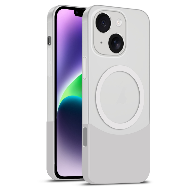 

For iPhone 14 Plus Dual Color Stitching MagSafe Magnetic PC Phone Case(White)