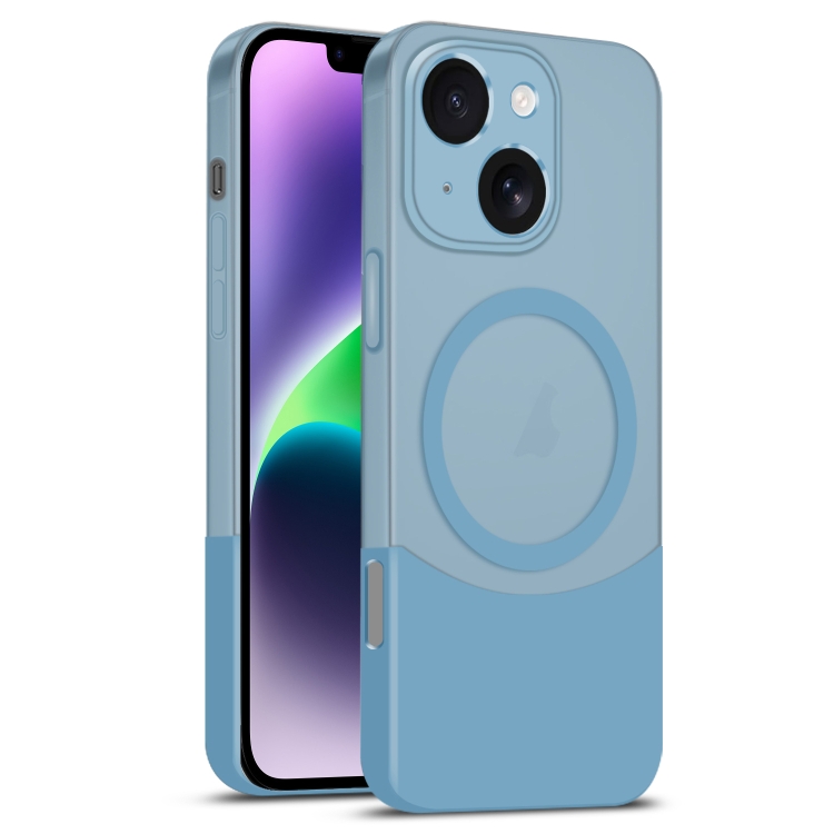 

For iPhone 14 Dual Color Stitching MagSafe Magnetic PC Phone Case(Blue)