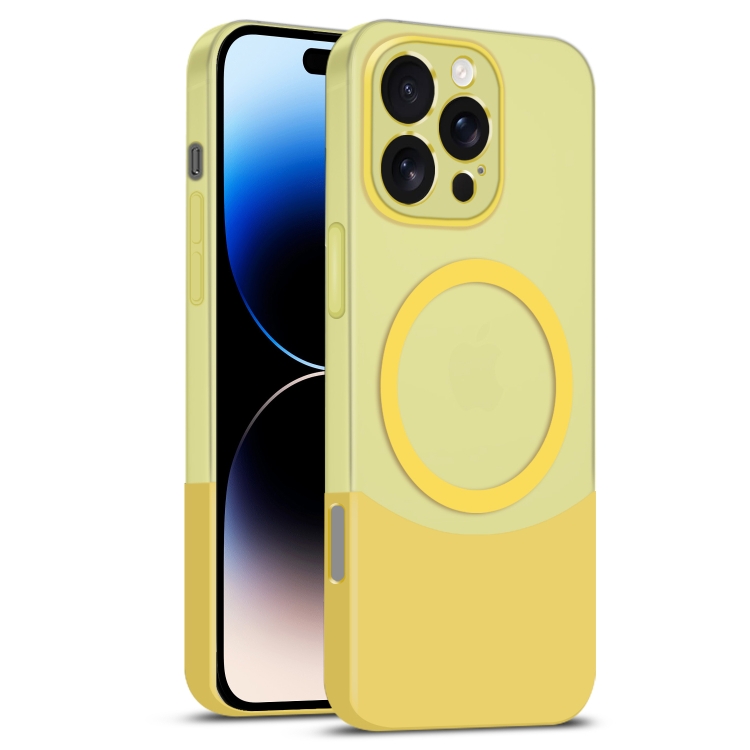 

For iPhone 14 Pro Dual Color Stitching MagSafe Magnetic PC Phone Case(Yellow)