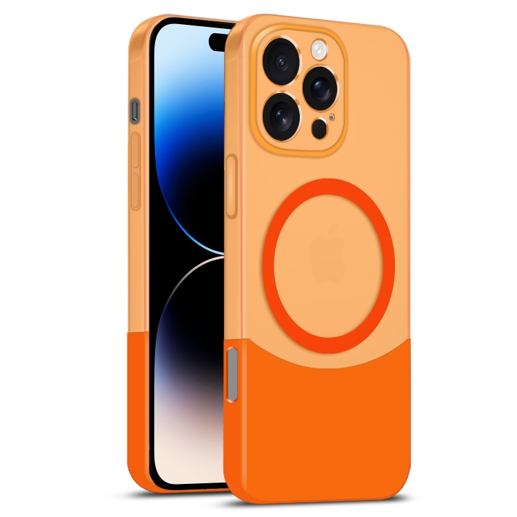 

For iPhone 14 Pro Max Dual Color Stitching MagSafe Magnetic PC Phone Case(Orange)