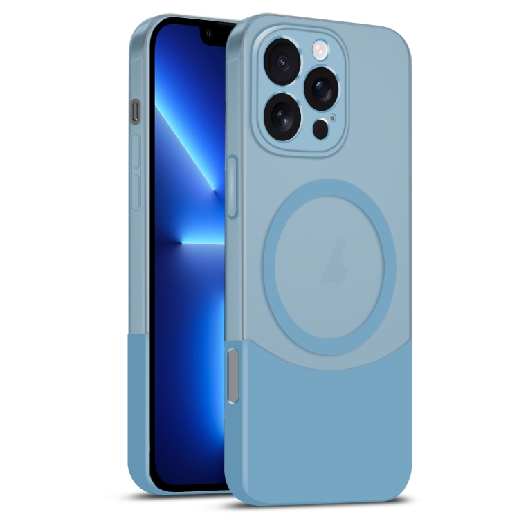 

For iPhone 13 Pro Dual Color Stitching MagSafe Magnetic PC Phone Case(Blue)