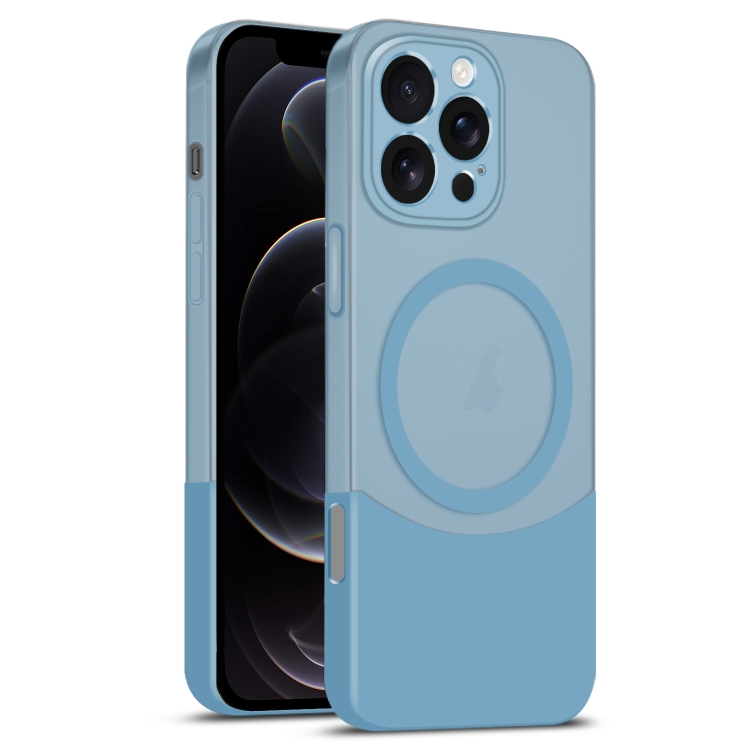 

For iPhone 12 Pro Dual Color Stitching MagSafe Magnetic PC Phone Case(Blue)