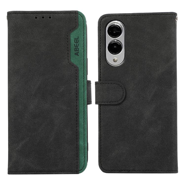 

For Samsung Galaxy S25 Edge 5G ABEEL Color Block Magnetic RFID Leather Phone Case(Black-Green)
