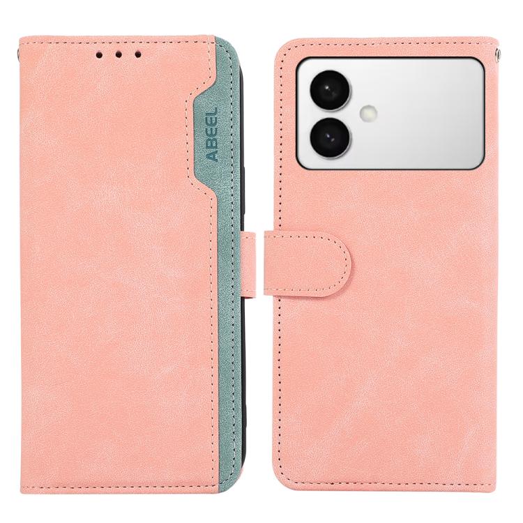 

For Samsung Galaxy S26 Edge 5G ABEEL Color Block Magnetic RFID Leather Phone Case(Pink-Cyan)