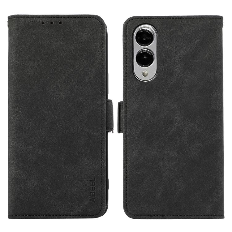 

For Samsung Galaxy S25 Edge 5G ABEEL Frosted Magnetic RFID Leather Phone Case(Black)