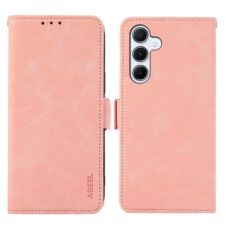 

For Samsung Galaxy S25 FE 5G ABEEL Frosted Magnetic RFID Leather Phone Case(Pink)