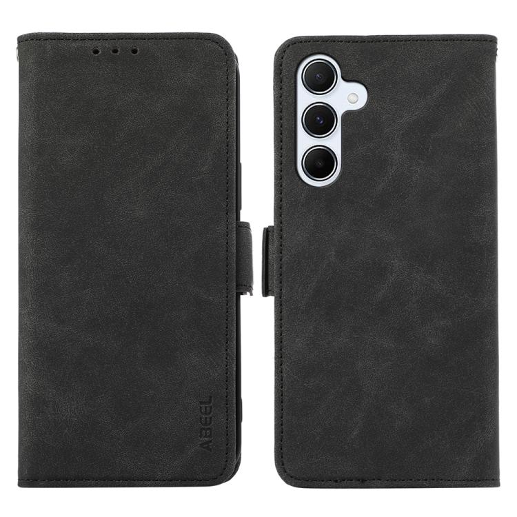 

For Samsung Galaxy S25 FE 5G ABEEL Frosted Magnetic RFID Leather Phone Case(Black)