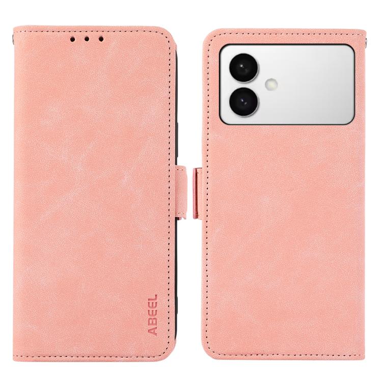 

For Samsung Galaxy S26 Edge 5G ABEEL Frosted Magnetic RFID Leather Phone Case(Pink)