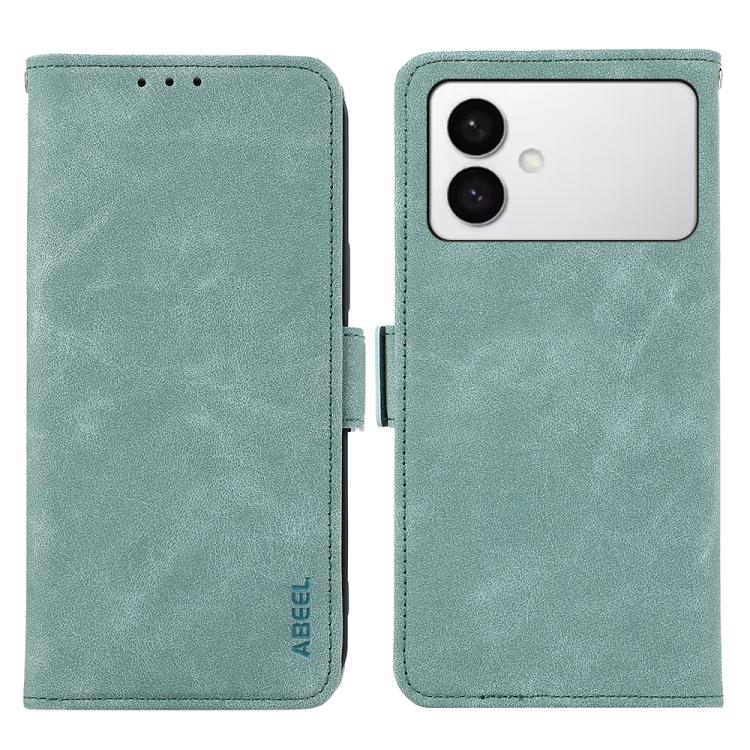 

For Samsung Galaxy S26 Edge 5G ABEEL Frosted Magnetic RFID Leather Phone Case(Cyan)