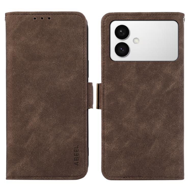 

For Samsung Galaxy S26 Edge 5G ABEEL Frosted Magnetic RFID Leather Phone Case(Brown)