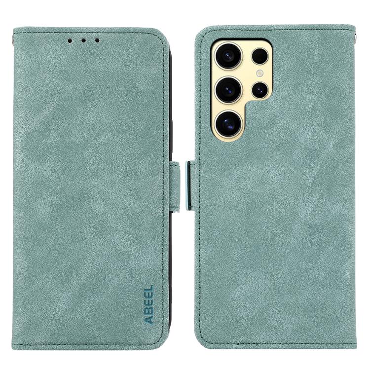 

For Samsung Galaxy S26 Ultra 5G ABEEL Frosted Magnetic RFID Leather Phone Case(Cyan)