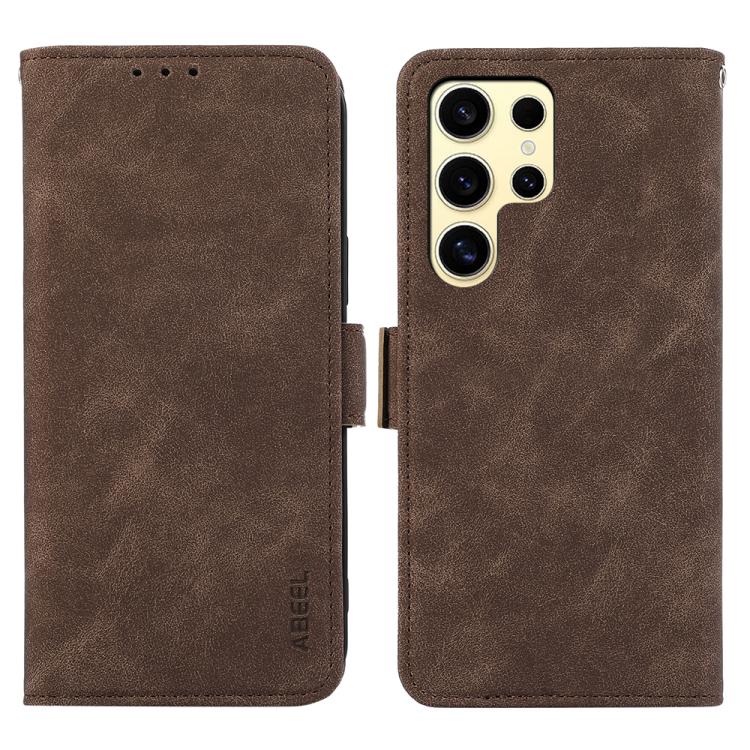 

For Samsung Galaxy S26 Ultra 5G ABEEL Frosted Magnetic RFID Leather Phone Case(Brown)
