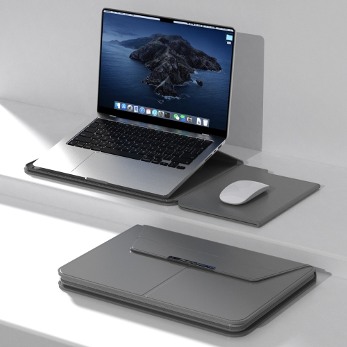 

Multifunctional Laptop PU Magnetic Stand Split Liner Bag with Mouse Pad Function, Size:15 inch(Grey)