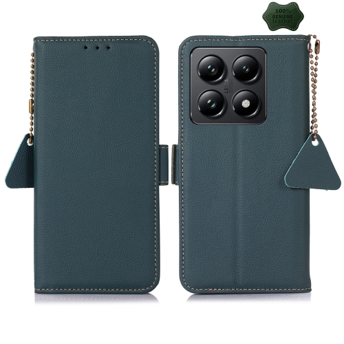 

For Xiaomi 14T Side-Magnetic TJ Genuine Leather RFID Phone Case(Green)