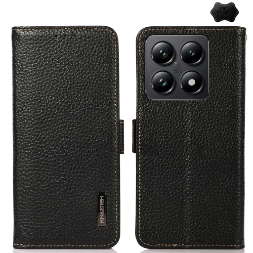 

For Xiaomi 14T Pro KHAZNEH Side-Magnetic Litchi Genuine Leather RFID Phone Case(Black)