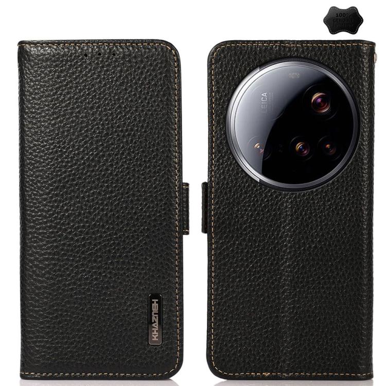 

For Xiaomi 15 Ultra KHAZNEH Side-Magnetic Litchi Genuine Leather RFID Phone Case(Black)