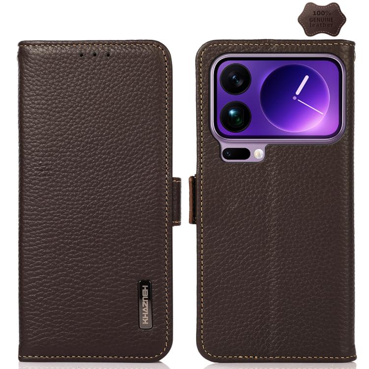 

For Xiaomi 17 Pro KHAZNEH Side-Magnetic Litchi Genuine Leather RFID Phone Case(Brown)