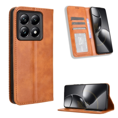 

For Xiaomi 14T Pro Magnetic Buckle Retro Texture Leather Phone Case(Brown)