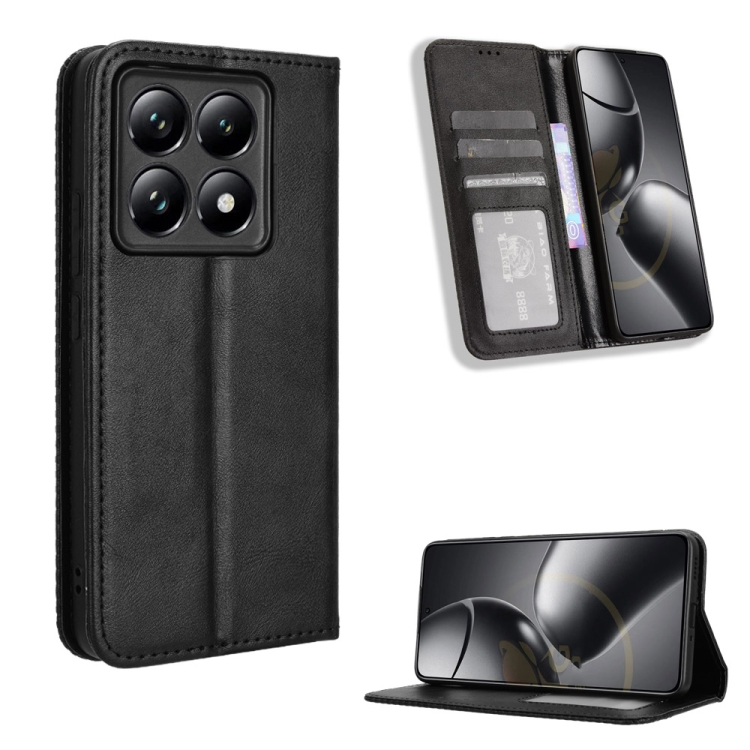 

For Xiaomi 14T Magnetic Buckle Retro Texture Leather Phone Case(Black)