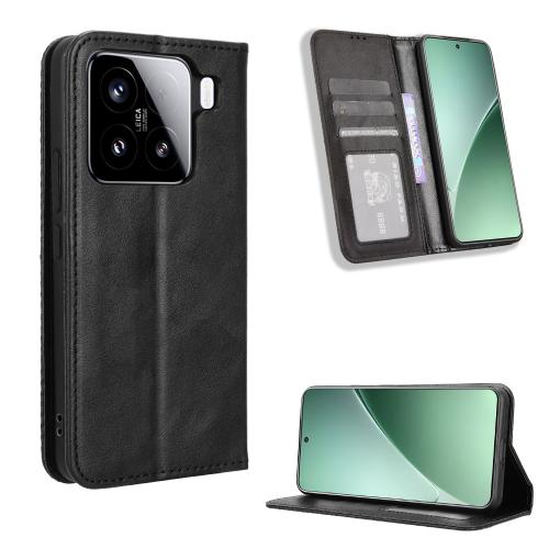 

For Xiaomi 15 Magnetic Buckle Retro Texture Leather Phone Case(Black)