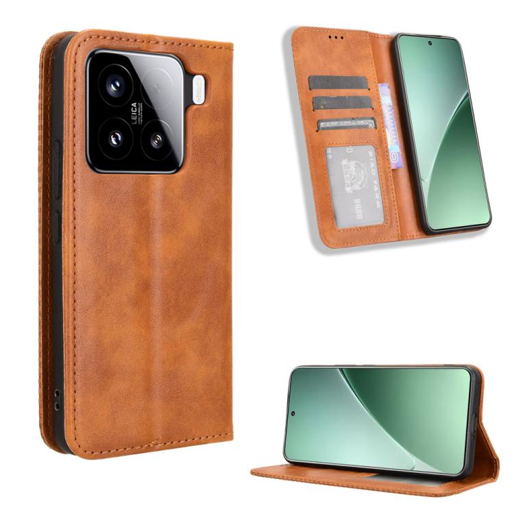 

For Xiaomi 15 Magnetic Buckle Retro Texture Leather Phone Case(Brown)
