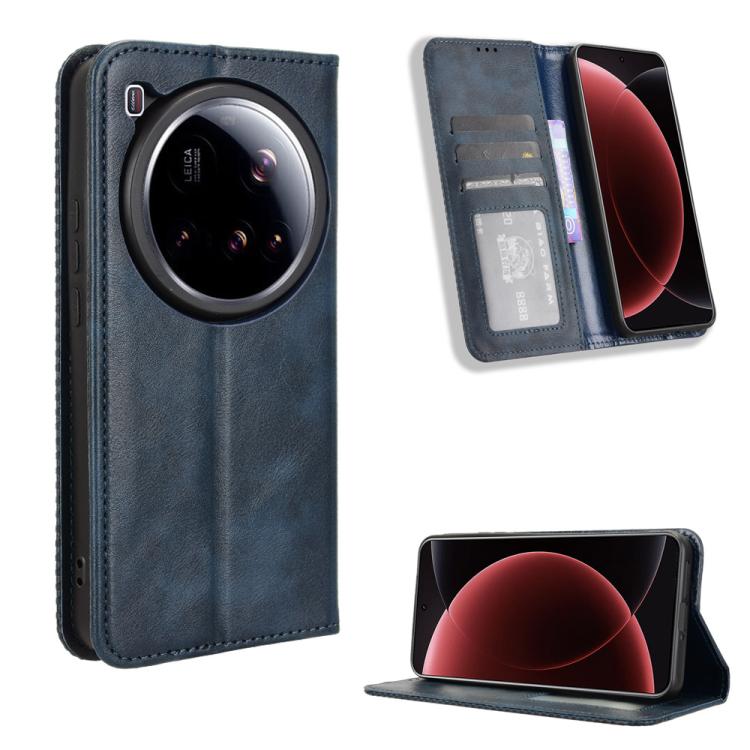 

For Xiaomi 15 Ultra Magnetic Buckle Retro Texture Leather Phone Case(Blue)