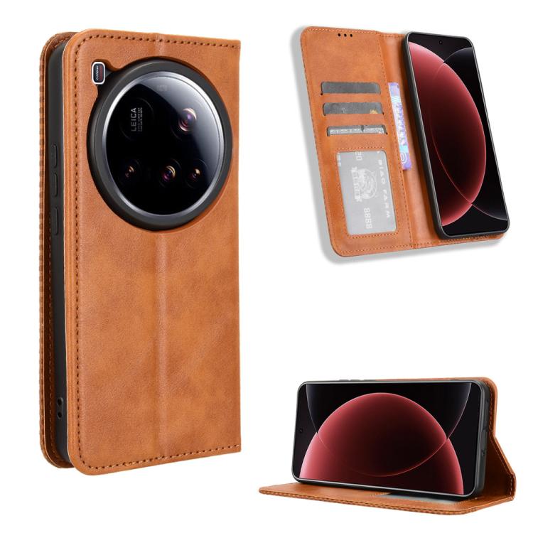 

For Xiaomi 15 Ultra Magnetic Buckle Retro Texture Leather Phone Case(Brown)