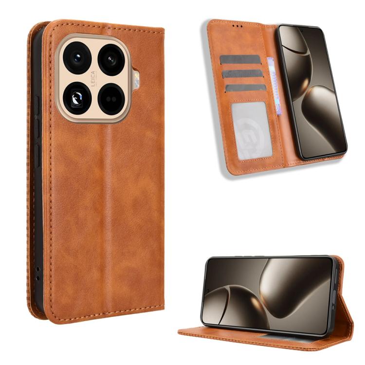 

For Xiaomi 15T Pro 5G Magnetic Buckle Retro Texture Leather Phone Case(Brown)