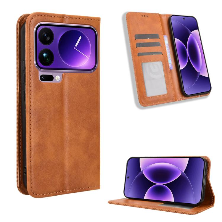 

For Xiaomi 17 Pro Max Magnetic Buckle Retro Texture Leather Phone Case(Brown)