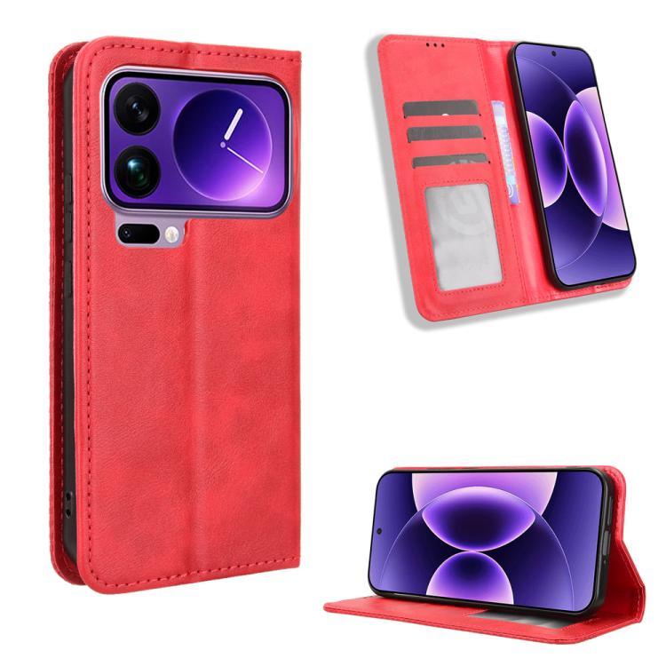 

For Xiaomi 17 Pro Magnetic Buckle Retro Texture Leather Phone Case(Red)