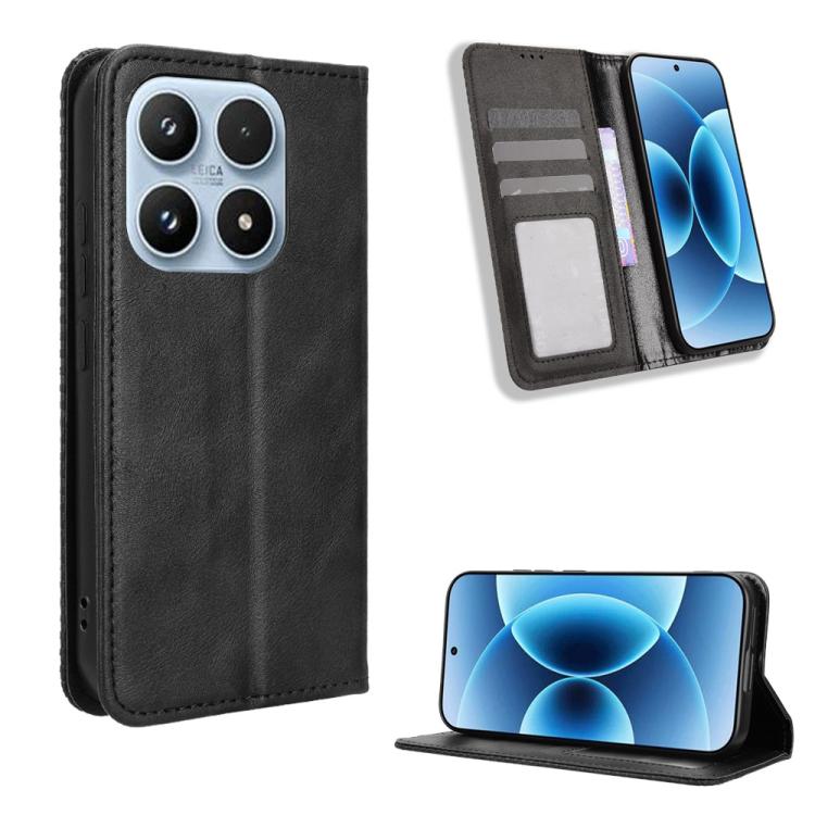 

For Xiaomi 17 Magnetic Buckle Retro Texture Leather Phone Case(Black)