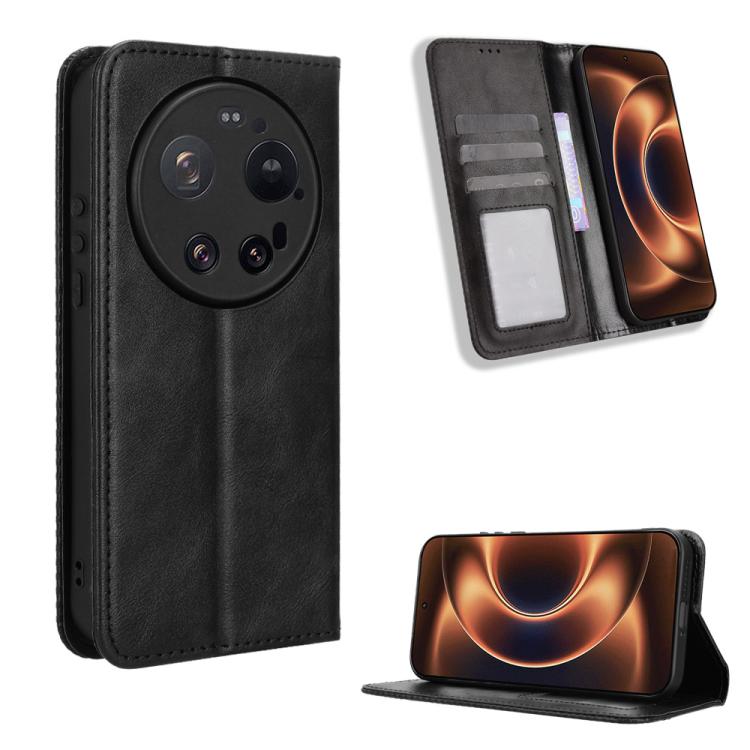 

For Xiaomi 17 Ultra Magnetic Buckle Retro Texture Leather Phone Case(Black)