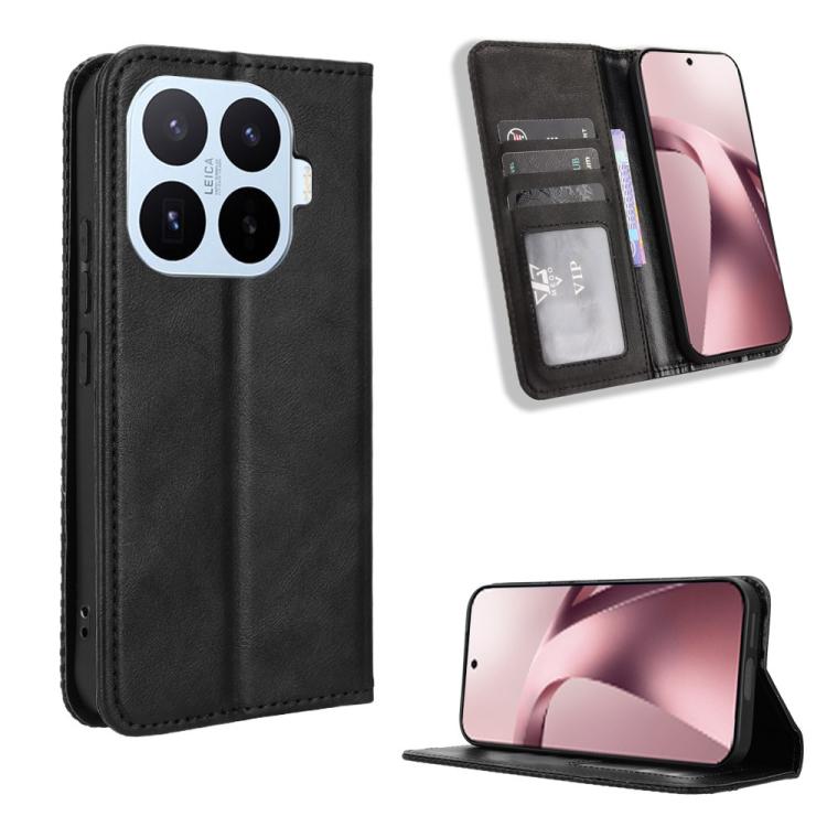 

For Xiaomi 17T 5G Magnetic Buckle Retro Texture Leather Phone Case(Black)