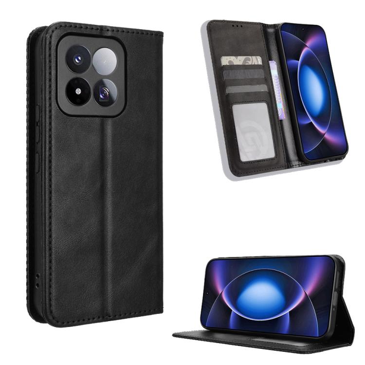 For Xiaomi 17 Max 5G Magnetic Buckle Retro Texture Leather Phone Case(Black)