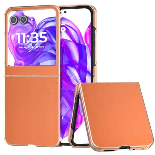 

For Motorola Razr 50 PU Leather Electroplating Frame Full Coverage Phone Case(Orange)