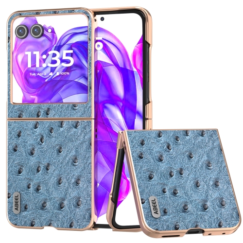 

For Motorola Razr 50 ABEEL Electroplating Frame Genuine Leather Ostrich Texture Phone Case(Dark Blue)