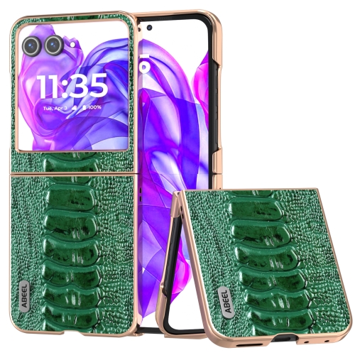 

For Motorola Razr 50 ABEEL Electroplating Frame Genuine Leather Weilai Series Phone Case(Green)