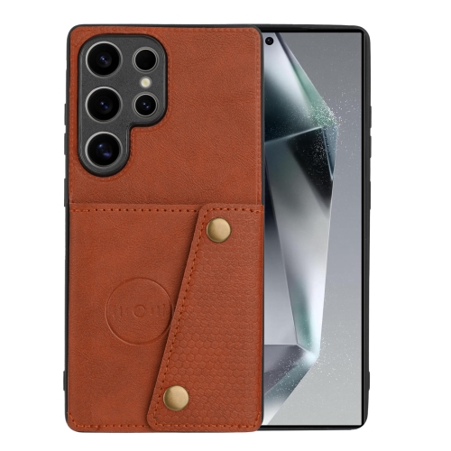 

For Samsung Galaxy S25 Ultra 5G Double Buckle Card Slots Magnetic Phone Case(Brown)