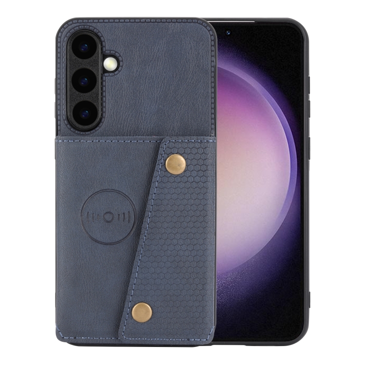 

For Samsung Galaxy S25 5G Double Buckle Card Slots Magnetic Phone Case(Blue)