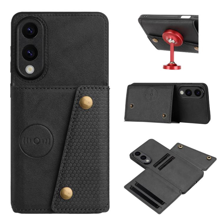 

For Samsung Galaxy S25 Edge 5G Double Buckle Card Slots Magnetic Phone Case(Black)