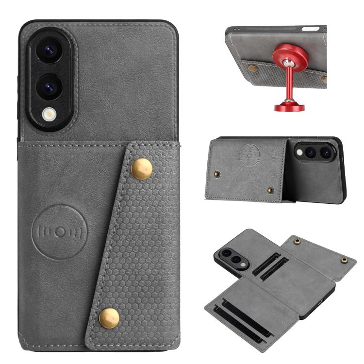 

For Samsung Galaxy S25 Edge 5G Double Buckle Card Slots Magnetic Phone Case(Grey)