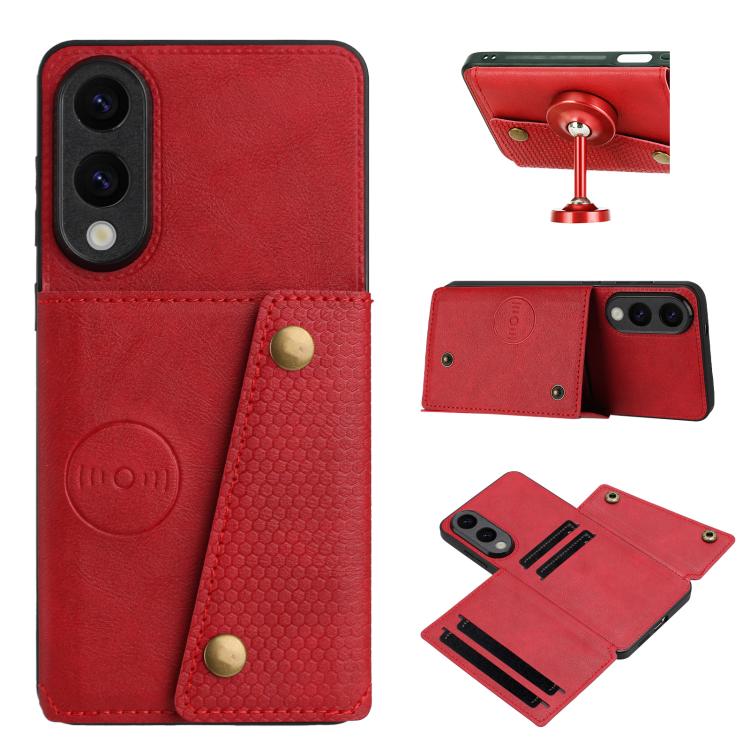 

For Samsung Galaxy S25 Edge 5G Double Buckle Card Slots Magnetic Phone Case(Red)