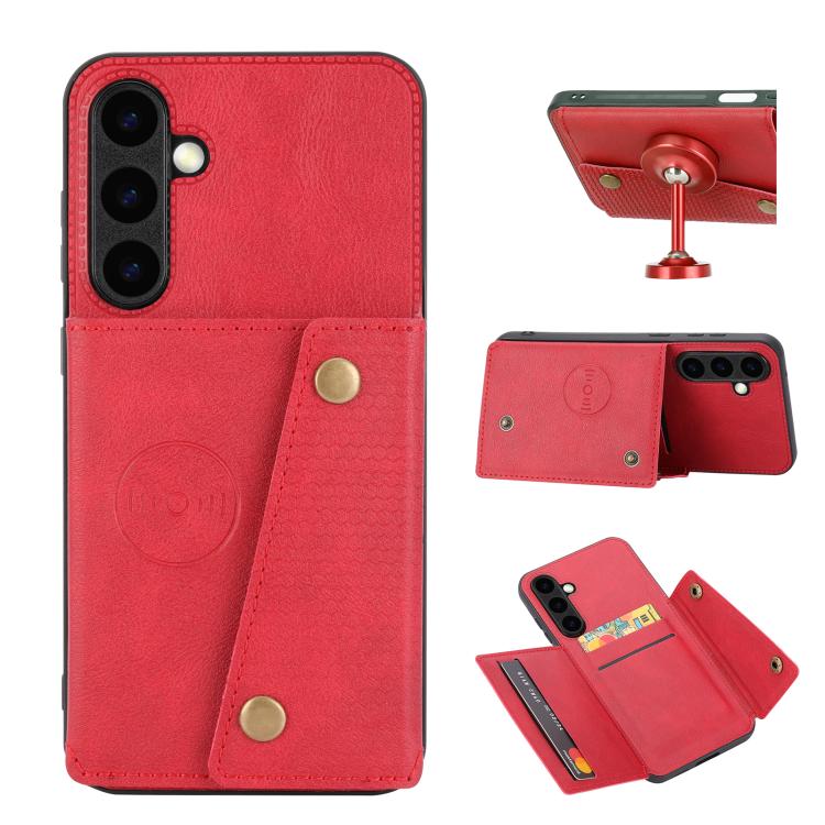 

For Samsung Galaxy S25 FE 5G Double Buckle Card Slots Magnetic Phone Case(Red)