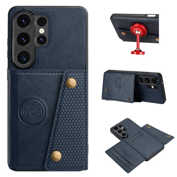 

For Samsung Galaxy S26 Ultra 5G Double Buckle Card Slots Magnetic Phone Case(Blue)