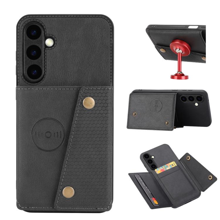 For Galaxy S26 FE 5G Double Buckle Card Slots Magnetic Phone Case(Black)