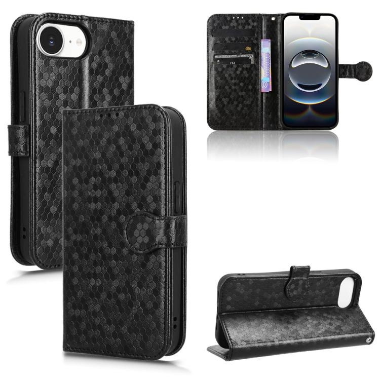 

For iPhone 16e Honeycomb Dot Texture Leather Phone Case(Black)