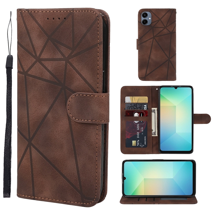

For Samsung Galaxy A06 4G Skin Feel Geometric Lines Leather Phone Case(Brown)