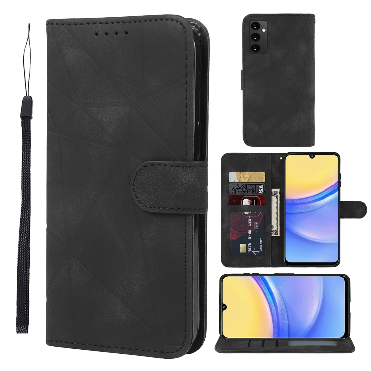 

For Samsung Galaxy A16 5G Skin Feel Geometric Lines Leather Phone Case(Black)
